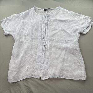 Eileen Fisher Cover Up Blouse Shirt Large Blue Linen Minimalist Boho Breathable